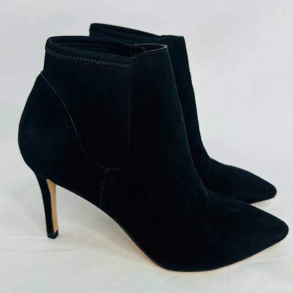 Loeffler Randall Val Black Suede Heeled Booties Pointed Toe Ankle Boots 8.5 - Picture 5 of 7
